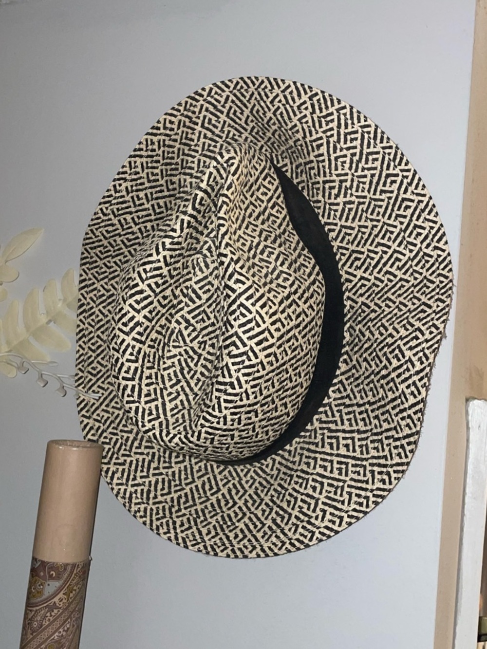 Woven Straw Fedora Hat with Black Band